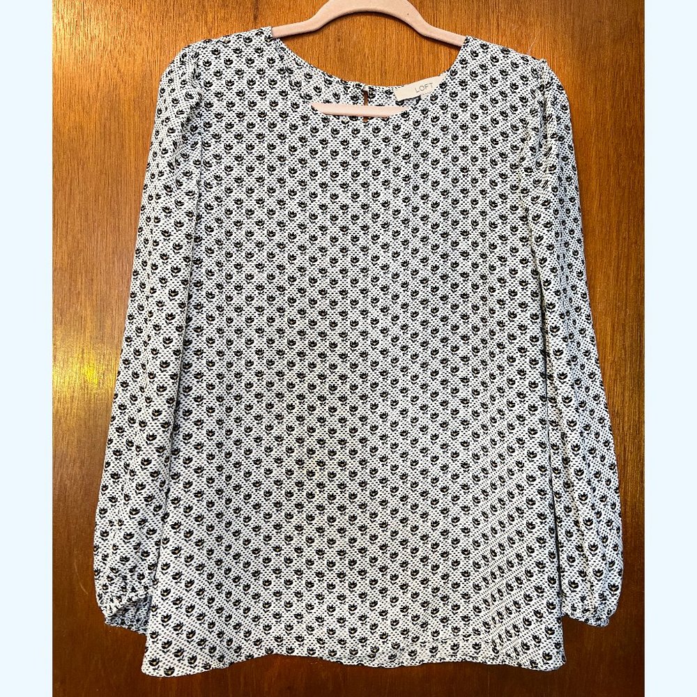 White Floral Long Sleeve Pullover Blouse